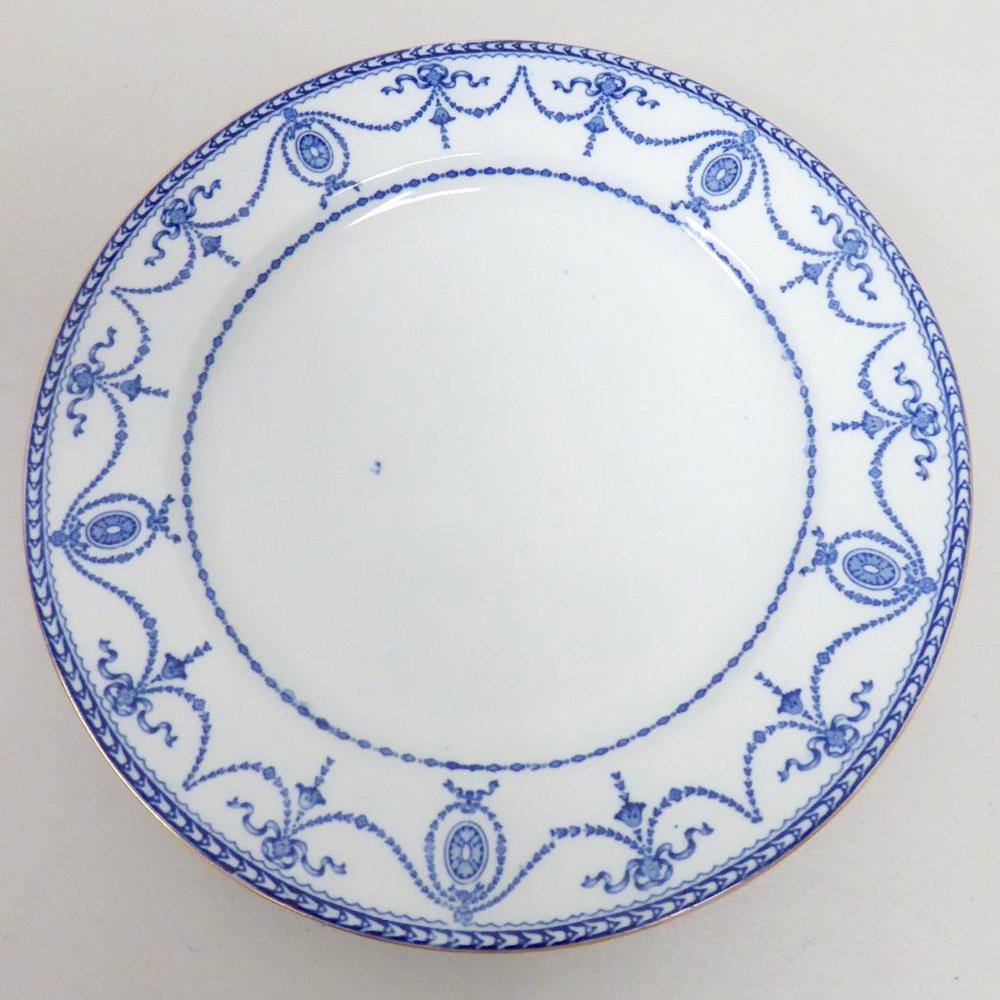 ADAMS WOOD & SONS SEMI PORCELAIN flow blue white antique dinner plate dish 10"